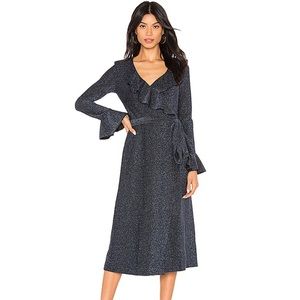 Free People One More Time Lurex Wrap Dress in Navy